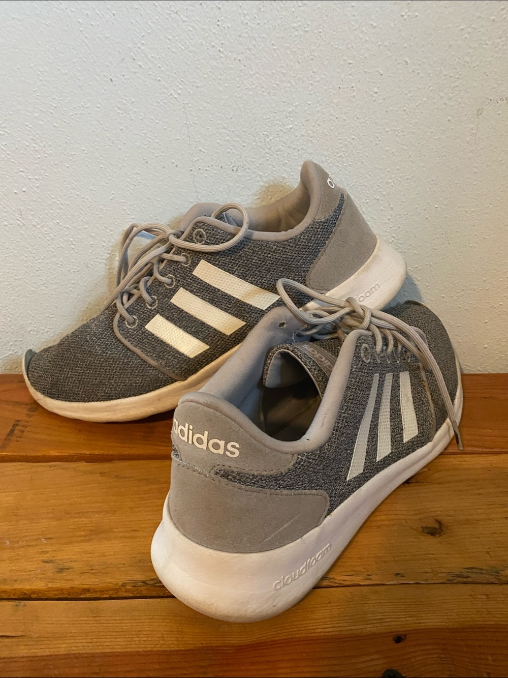 adidas Cloud foam Light Gray and White Athletic Sneakers